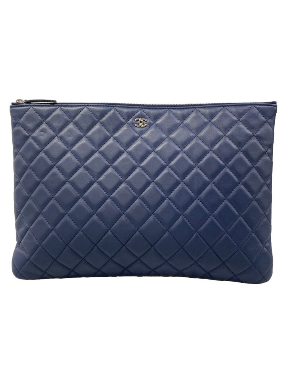 Chanel Clutch Quilted Navy Silver Lambskin
